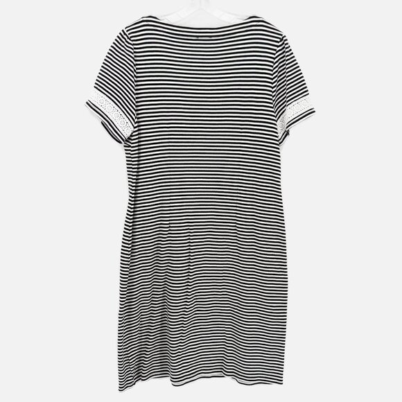Talbots Cotton Lace Eyelet Trim T-Shirt Casual Dress Black/White - Picture 4 of 8